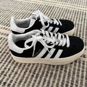 adidas Gazelle Black & White Suede Platform Sneakers